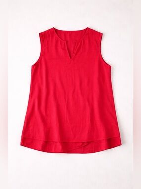 Cristina B XXL Red Sleeveless Blouse Split Neck Lightweight Layered Hem Top